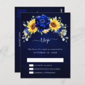 Royal Blue Rustic Sunflower Modern Floral RSVP Pos Briefkaart (Voorkant / Achterkant)