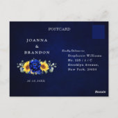 Royal Blue Rustic Sunflower Modern Floral RSVP Pos Briefkaart (Achterkant)