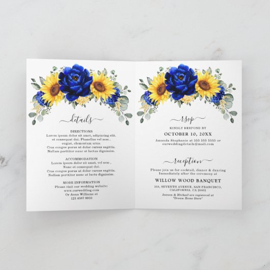 Royal Blue Rustic Sunflower Modern Floral Wedding (Binnen)