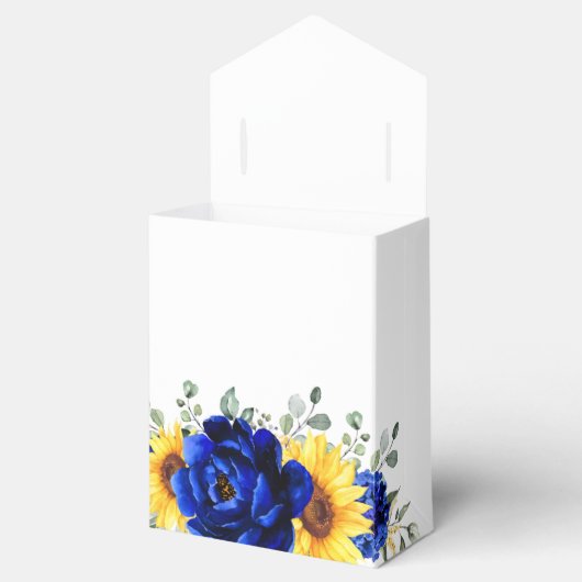 Royal Blue Rustic Sunflower Modern Floral Wedding Bedankdoosjes (Geopend)