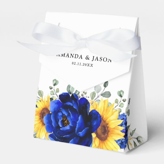 Royal Blue Rustic Sunflower Modern Floral Wedding Bedankdoosjes (Voorkant Zijde)