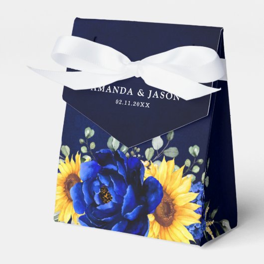 Royal Blue Rustic Sunflower Modern Floral Wedding Bedankdoosjes (Voorkant Zijde)