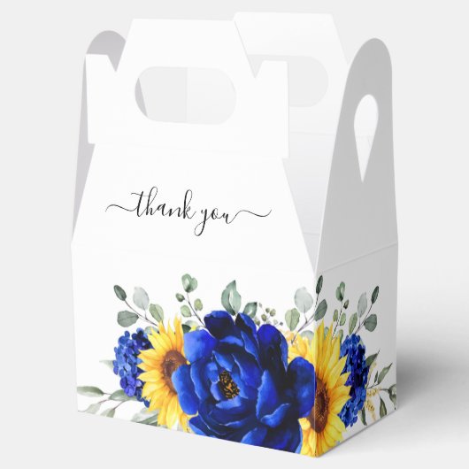 Royal Blue Rustic Sunflower Modern Floral Wedding Bedankdoosjes (Geopend)