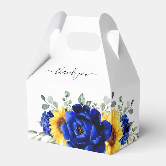 Royal Blue Rustic Sunflower Modern Floral Wedding Bedankdoosjes (Voorkant Zijde)