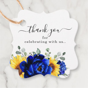 Royal Blue Rustic Sunflower Modern Floral Wedding Bedankjes Labels