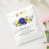 Royal Blue Rustic Sunflower Modern Floral Wedding Bedankzakje (Gezegeld)