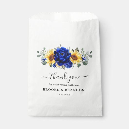 Royal Blue Rustic Sunflower Modern Floral Wedding Bedankzakje (Voorkant)