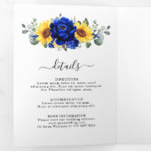 Royal Blue Rustic Sunflower Modern Floral Wedding Drieluik Aankondiging (Binnenzijde eerst)