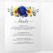 Royal Blue Rustic Sunflower Modern Floral Wedding Drieluik Aankondiging (Binnenzijde eerst)