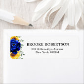 Royal Blue Rustic Sunflower Modern Floral Wedding Etiket (Insitu)