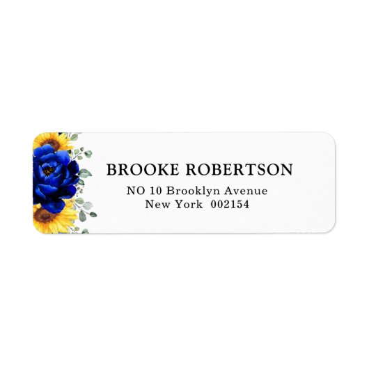Royal Blue Rustic Sunflower Modern Floral Wedding Etiket (Voorkant)