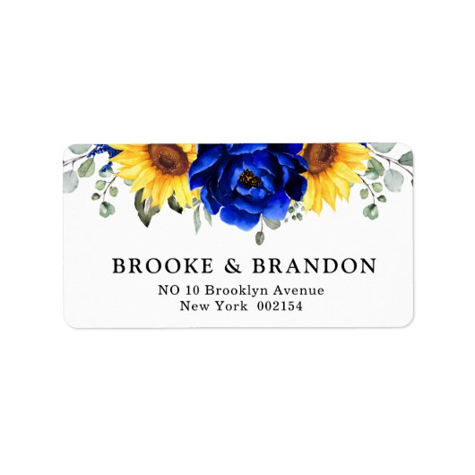 Royal Blue Rustic Sunflower Modern Floral Wedding Etiket (Voorkant)