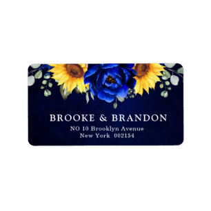 Royal Blue Rustic Sunflower Modern Floral Wedding Etiket