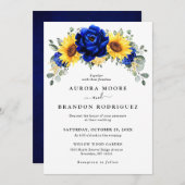 Royal Blue Rustic Sunflower Modern Floral Wedding Kaart (Voorkant / Achterkant)