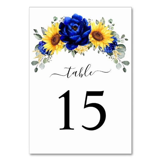 Royal Blue Rustic Sunflower Modern Floral Wedding Kaart (Voorkant)