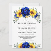 Royal Blue Rustic Sunflower Modern Floral Wedding Kaart (Voorkant)