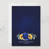 Royal Blue Rustic Sunflower Modern Floral Wedding Kaart (Achterkant)