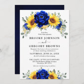 Royal Blue Rustic Sunflower Modern Floral Wedding Kaart (Voorkant / Achterkant)