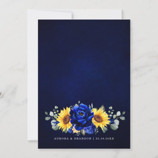 Royal Blue Rustic Sunflower Modern Floral Wedding Kaart (Achterkant)
