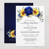 Royal Blue Rustic Sunflower Modern Floral Wedding Kaart (Voorkant / Achterkant)