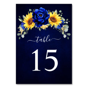 Royal Blue Rustic Sunflower Modern Floral Wedding Kaart