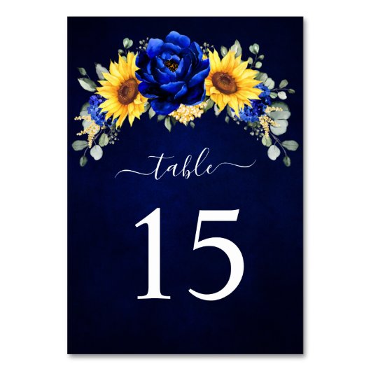 Royal Blue Rustic Sunflower Modern Floral Wedding Kaart (Voorkant)