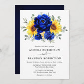 Royal Blue Rustic Sunflower Modern Floral Wedding Kaart (Voorkant / Achterkant)