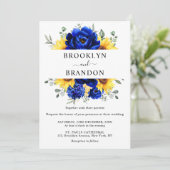 Royal Blue Rustic Sunflower Modern Floral Wedding Kaart (Staand voorkant)