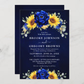 Royal Blue Rustic Sunflower Modern Floral Wedding Kaart (Voorkant / Achterkant)