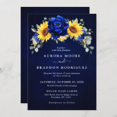 Royal Blue Rustic Sunflower Modern Floral Wedding Kaart (Voorkant / Achterkant)