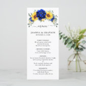 Royal Blue Rustic Sunflower Modern Floral Wedding Menu (Staand voorkant)