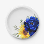 Royal Blue Rustic Sunflower Modern Floral Wedding Papieren Bordje (Voorkant)