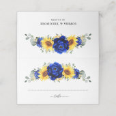Royal Blue Rustic Sunflower Modern Floral Wedding Plaatskaartje (Buitenkant ongevouwen)