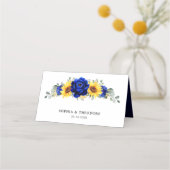 Royal Blue Rustic Sunflower Modern Floral Wedding Plaatskaartje (Achterkant)