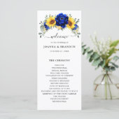 Royal Blue Rustic Sunflower Modern Floral Wedding Programmakaart (Staand voorkant)