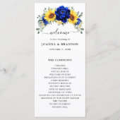 Royal Blue Rustic Sunflower Modern Floral Wedding Programmakaart (Voorkant)