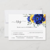 Royal Blue Rustic Sunflower Modern Floral Wedding RSVP Kaartje (Voorkant)