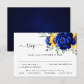 Royal Blue Rustic Sunflower Modern Floral Wedding RSVP Kaartje (Voorkant / Achterkant)