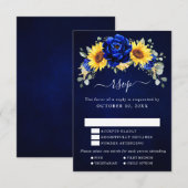 Royal Blue Rustic Sunflower Modern Floral Wedding RSVP Kaartje (Voorkant / Achterkant)