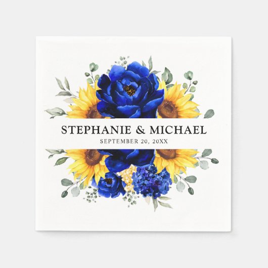 Royal Blue Rustic Sunflower Modern Floral Wedding Servet (Voorkant)