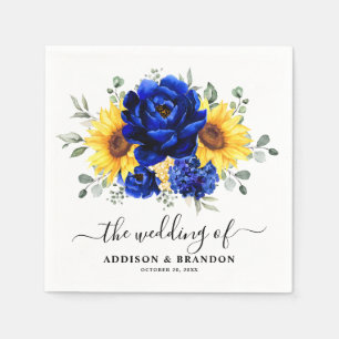 Royal Blue Rustic Sunflower Modern Floral Wedding Servet
