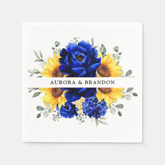 Royal Blue Rustic Sunflower Modern Floral Wedding Servet (Voorkant)