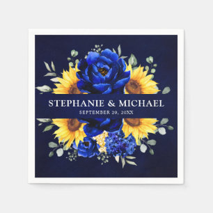 Royal Blue Rustic Sunflower Modern Floral Wedding Servet