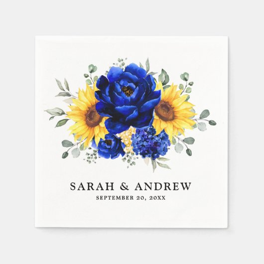 Royal Blue Rustic Sunflower Modern Floral Wedding Servet (Voorkant)