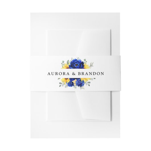 Royal Blue Rustic Sunflower Modern Floral Wedding Uitnodigingen Wikkel (Voorkant Voorbeeld)