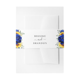 Royal Blue Rustic Sunflower Modern Floral Wedding Uitnodigingen Wikkel