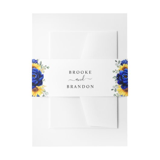 Royal Blue Rustic Sunflower Modern Floral Wedding Uitnodigingen Wikkel (Voorkant Voorbeeld)