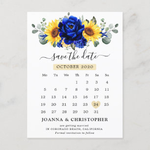 Royal Blue Rustic Sunflower Modern Save the Date Briefkaart