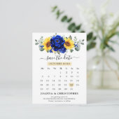 Royal Blue Rustic Sunflower Modern Save the Date Briefkaart (Staand voorkant)
