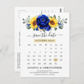 Royal Blue Rustic Sunflower Modern Save the Date Briefkaart (Voorkant / Achterkant)